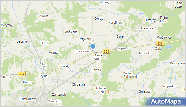 mapa Mokra Wieś, Mokra Wieś gmina Tłuszcz na mapie Targeo